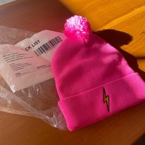 Aviator Nation Pink Lightning Bolt Beanie Hat - NWOT